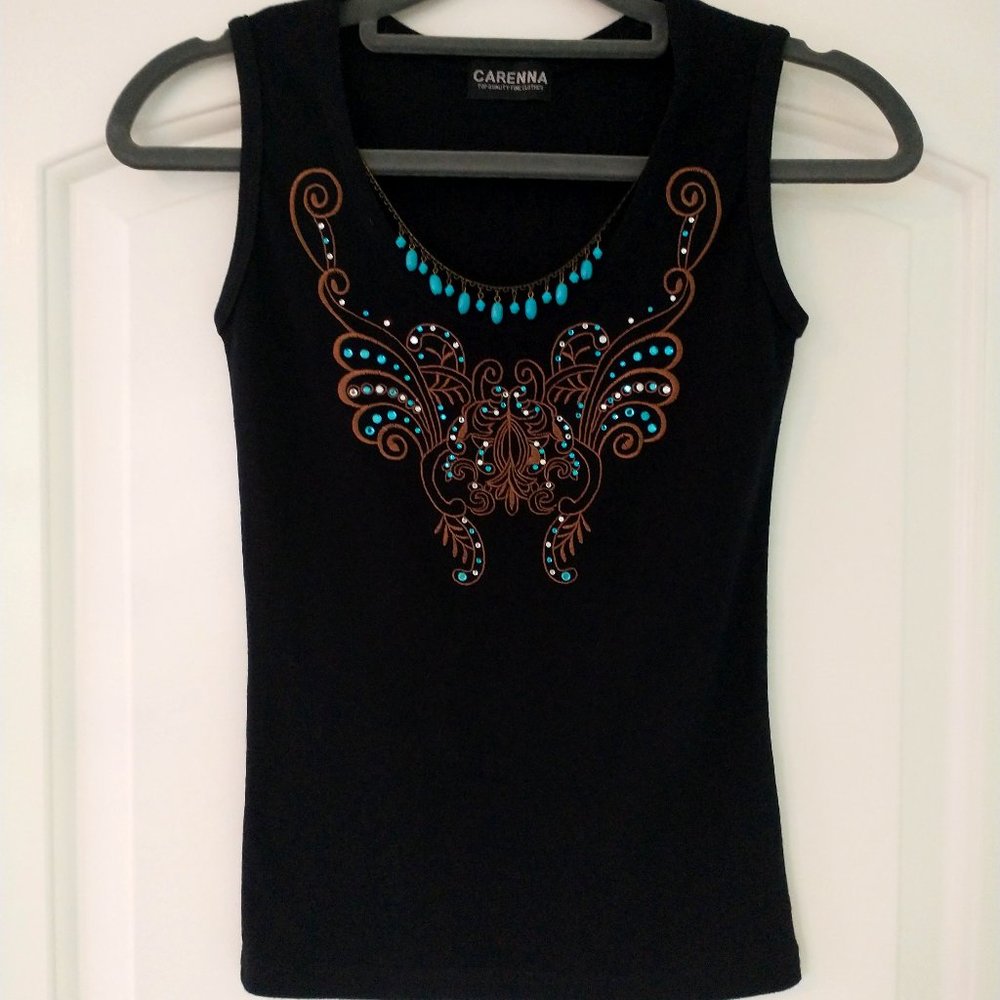 Sleeveless Navy Embellished Top
